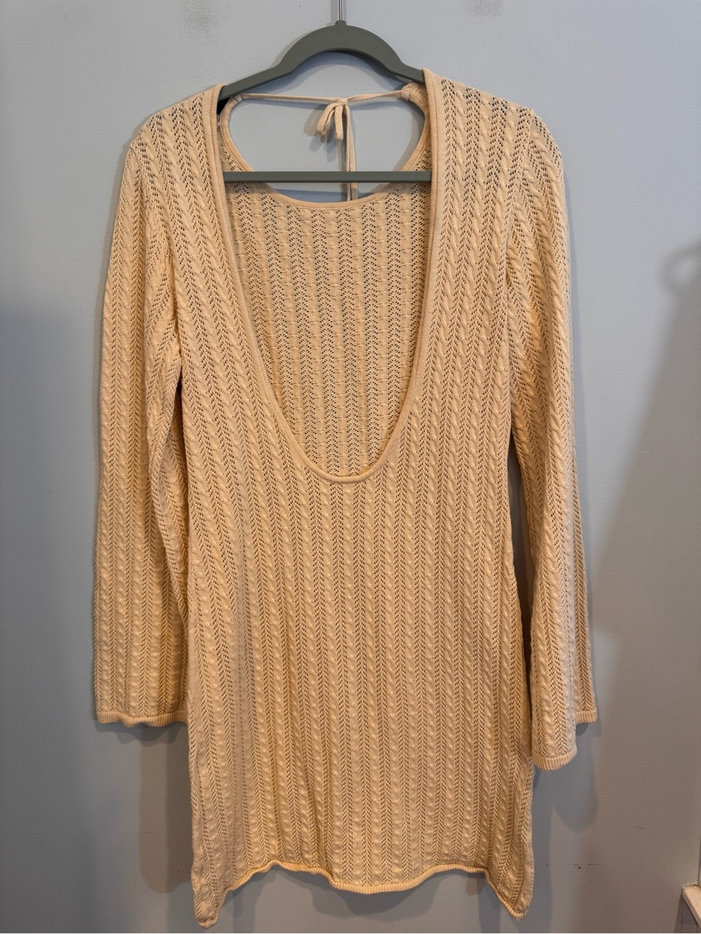 VICI Cream Plunge Neck Knit Mini Dress Coverup Boho XL